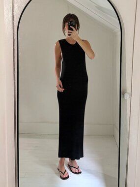 Crush Cashmere Cotton Silk Knit Midi Dress Size 3 Black
